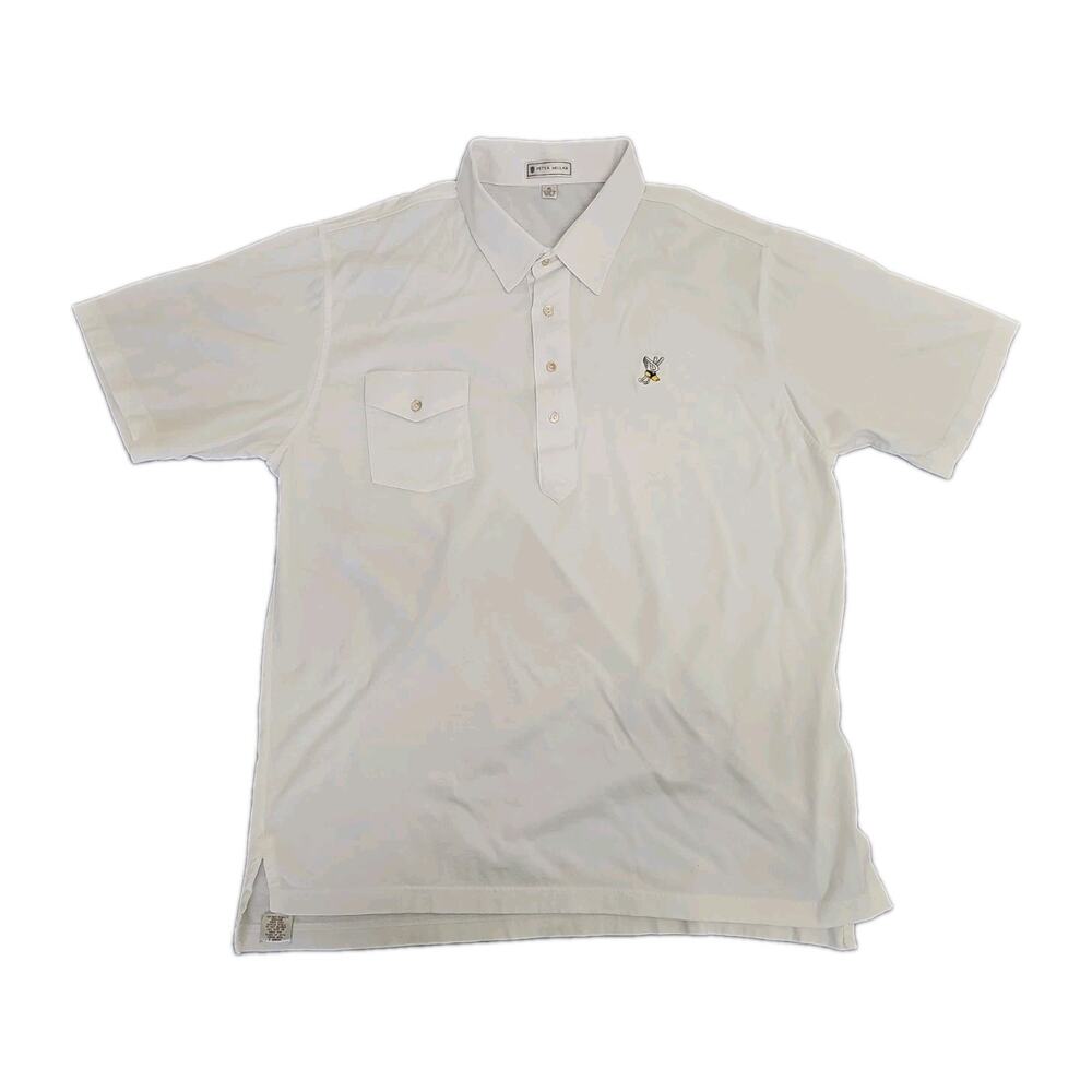 Peter Millar Mens White Embroidered 1909 Golf Clubs POLO SHIRT XL POCKET Summer